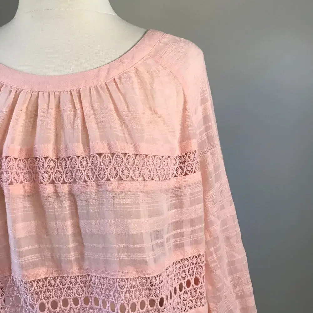 Loft • Crochet Stripe Pink Blouse
